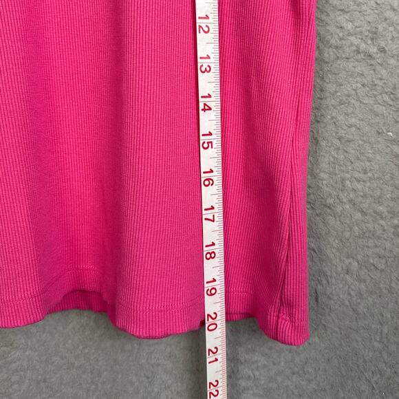 Anthropolgie Maeve Bright Pink Ribbed Top Sheer Ruffled Sleeves Size MP Barbie - Picture 5 of 8